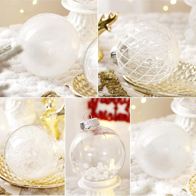 Christmas Ball Ornaments Set, 20ct Large Clear Shatterproof 80mm/3.15" White Christmas Ornaments for Christmas Tree Hanging Decorative Bauble for Halloween Thanks Giving Xmas Wedding Party