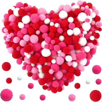 UPINS Valentine's Day Pom Poms Balls, 600 Pieces Pink Red Pom Poms Mixed Sizes Pompoms for Crafts Making DIY Wedding Valentine's Day Party Decorations Supplies (4 Colors)