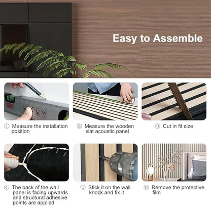 2PCS Wood Slat Acoustic Wall Panels for Ceiling and Wall Decor 3D Fluted Sound Absorbing Textured Panel with Wood Finish 108"×6" (Maple Light)