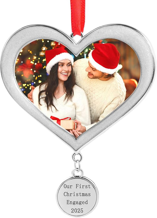 COCHIE Metal Our First Christmas Engaged 2025 Picture Frame Ornaments for Tree Stocking Decorations, Personalized 1st Xmas Married Photo Frame Ornament Keepsake, Christmas Wife Husband Gifts Ideas