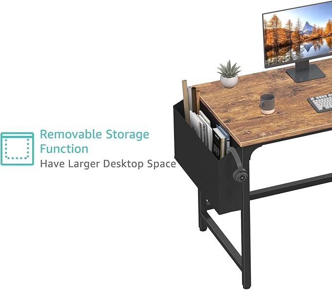 Lufeiya Computer Desk with Fabric Drawers, 47 Inch Desk for Small Space Home Office, Modern Simple Study Writing Table PC Desks for Bedroom, Rustic Brown