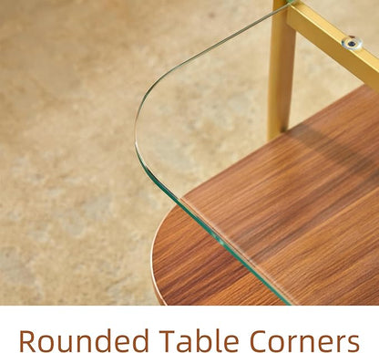 Saint Mossi Tadio Oval Glass Coffee Table, Double Layer Coffee Table for Living Room, Clear Glass & Coffee Brown MDF Bottom Shelf, H17xL47xW21