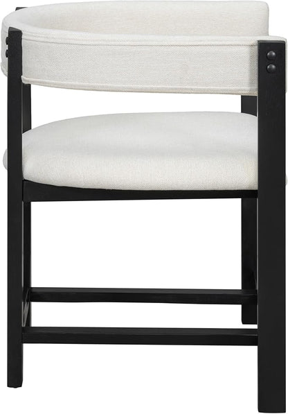 Christopher Knight Home Set of 2 Arley Modern Fabric Upholstered Dining Sturdy Wooden Kitchen Side Chair with Ergonomic Backrest and Footrest, Soft Padded Barrel, Beige+Black