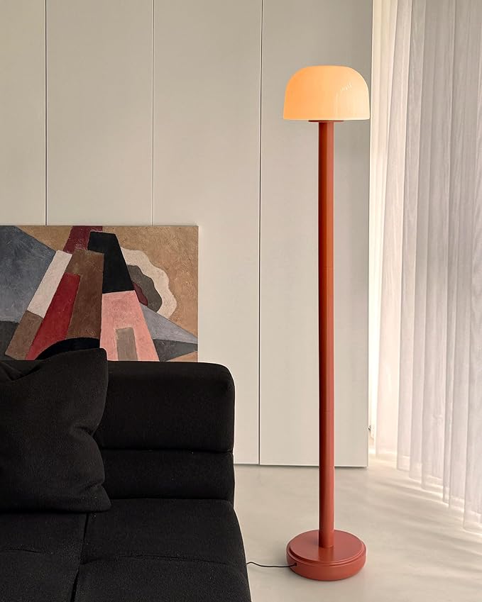 Mushroom Floor Lamp with Remote, 59 Inch Tall LED Dimmable Standing Lamp with Adjustable Color Temperature, Mid-Century Modern Cute Ambient Floor Light for Living Room, Bedroom, Orange