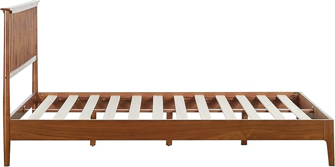 NTC Ruby Wooden Bed Frame with Headboard, Crafted from Walnut, Rubber Wood with Silent Slats and Wood Central Supports, 1000 Lb Capacity, Effortless Assembly, Queen - Dark Walnut