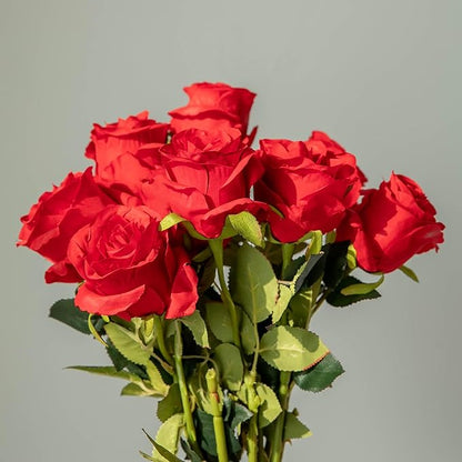 Nubry 8pcs Artificial Silk Roses Bulk,Fake Roses Flower with Stems Realistic Flowers for Wedding Centerpiece Home Party Decor(Dark Red)