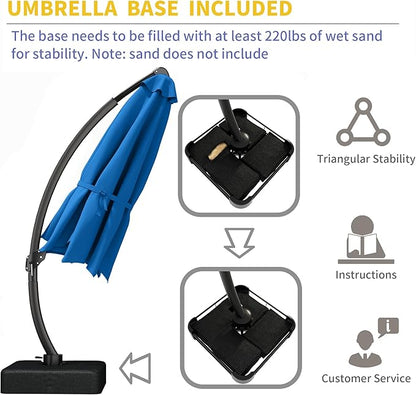 Kingdura 12ft Offset Cantilever Patio Umbrella with Base Included, Large Round Aluminum Outdoor Umbrella, 360° Rotation & Infinite Tilt, Heavy Duty Frame for Deck Pool Backyard, Royal blue