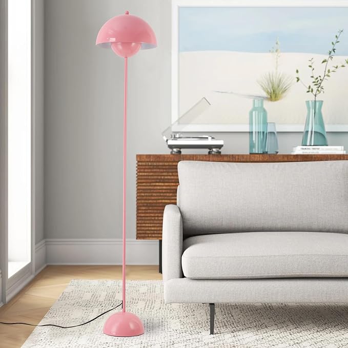 Modern Floor Lamp for Living Room, Industrial Tall Standing Lamp for Bedroom, Metal Shade Reflecting Light Reading Floor Lamp for Office, Nursery Room, Corner(Light Pink)