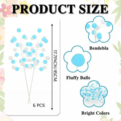 6 Pcs Blue White Pom Poms Christmas Decorations & Felt Christmas Picks and Sprays DIY Xmas Tree Toppers, Festive Tree Filler & Decor (BlueWhite)