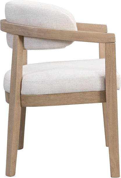 Christopher Knight Home Set of 2 Lanford Fabric Upholstered Dining Chairs, Curved Backrest Kitchen Side Chair, Soft Padded Seat&Back Cushion, Solid Wood Armchair, Ergonomic Extra Seat,Beige+Light Ash