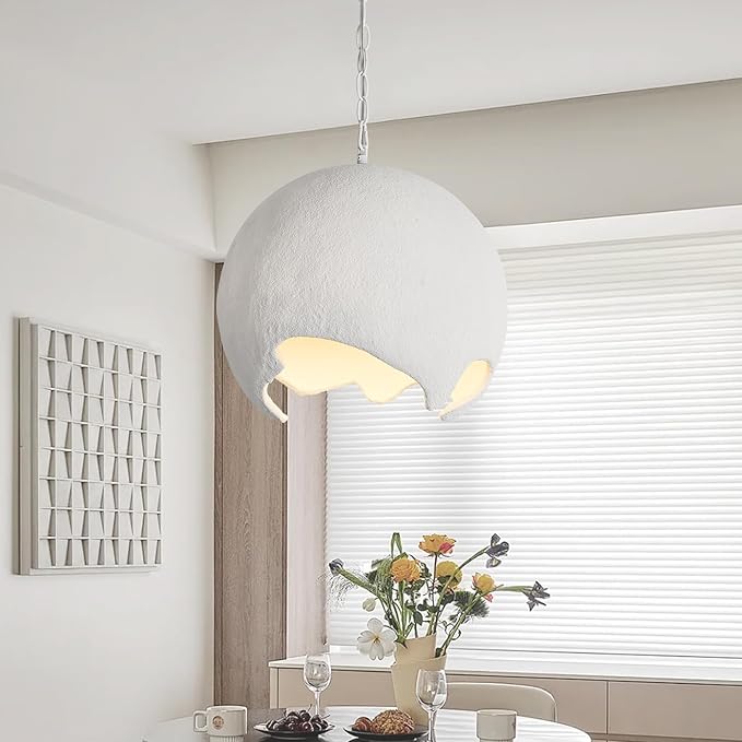 Wabi Sabi Pendant Lights,11.4in White Modern Pendant Light Resin Hanging Lamp Kitchen Island Lighting Modern Japandi Chandelier for Dining Room Bedroom Hallway Restaurant Foyer