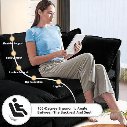 SoarFlash Chenille Sectional Sofa, Comfy Modular Coush Sofa with Ottoman, Modern 3 Seat Recliner Deep Seat Sofa Set for Living Room,Black