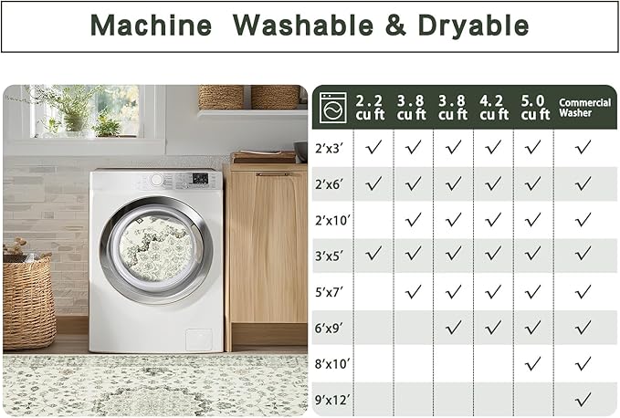 Washable Rugs 8x10 Area Rugs for Living Room,Rugs for Bedroom,Large Carpets,Ultra Soft Faux Wool Retro Dining Room Rug,Non Slip&Non-Shedding Low Pile Vintage Print Rug for Home Office-Green