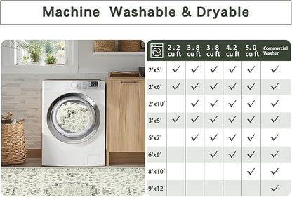 Washable Rugs 8x10 Area Rugs for Living Room,Rugs for Bedroom,Large Carpets,Ultra Soft Faux Wool Retro Dining Room Rug,Non Slip&Non-Shedding Low Pile Vintage Print Rug for Home Office-Green