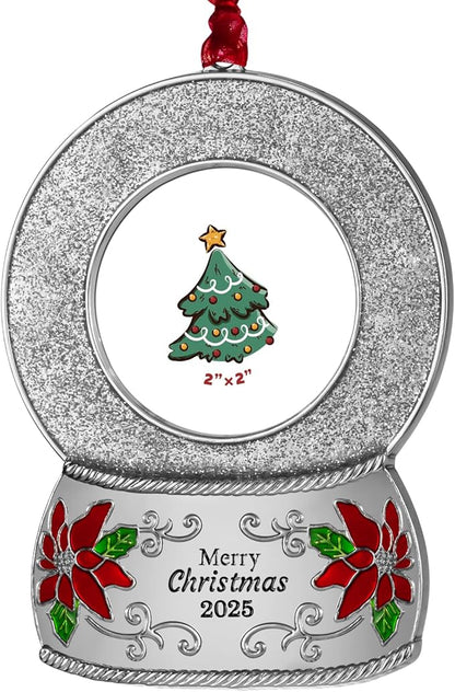 2025 Christmas Ornaments 2 inch Picture Frame Metal Hanging Pendant for Tree Small Decorative Keepsake, Display Photo for Baby and Pet (Crystal Ball Silver(2025))