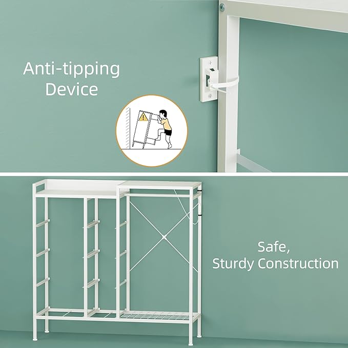 Hanging Rack 8 Drawer Dresser Charging Station & LED Lights, White Kids Chest of Fabric Drawers, White