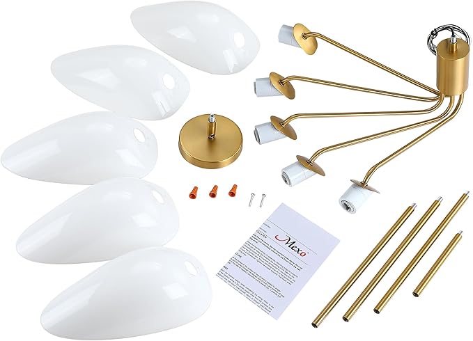 MEXO Modern Glass Chandeliers, Sputnik Chandelier Gold Pendant Lighting Fixture Glass Shade Ceiling Light for Dining Room Kitchen Island