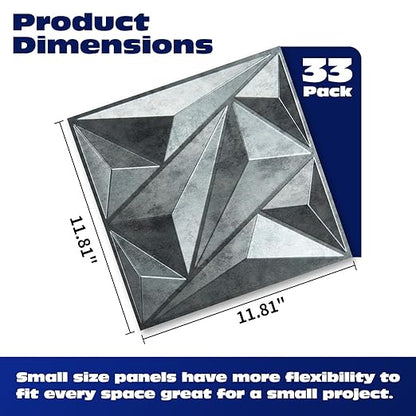 Art3dwallpanels 33 Pack 3D Wall Panel Diamond for Interior Wall Décor, PVC Textured Wall Panels, 12''x12'' Cover 32.Sq.Ft. Patina Bronze