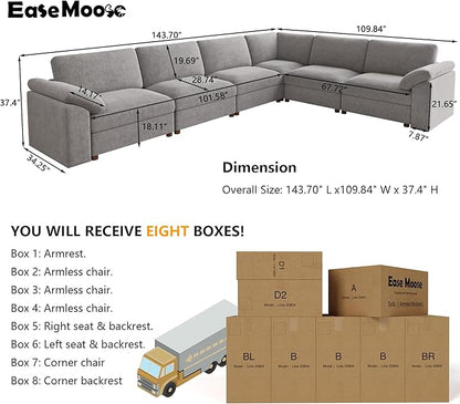 EASE MOOSE Oversized L Shape Sectional Couch,Extra Large Deep seat Gray Sectional Modular Sofa for Living Room,Light Gray