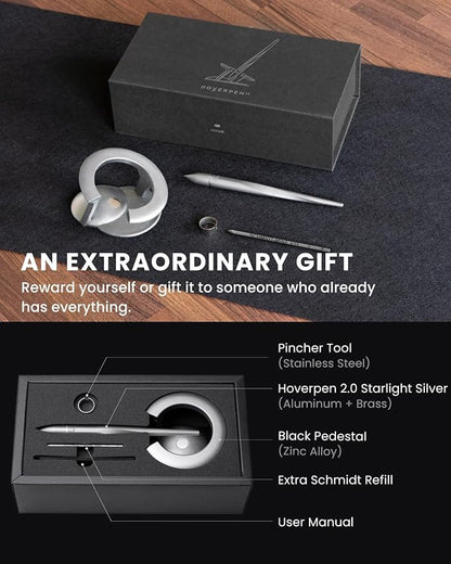 novium Hoverpen Interstellar - German-engineered Ballpoint Pen with Magnetic Features, Starlight Silver