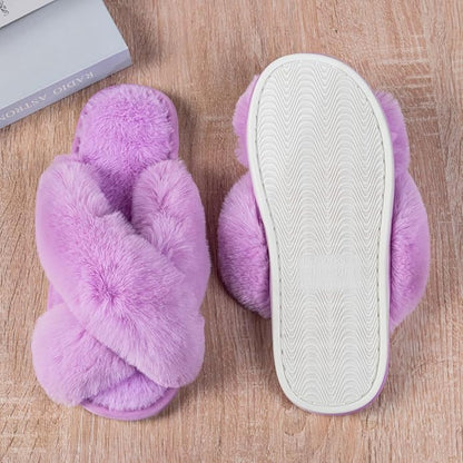 Women's Slipper Memory Foam Cross Band Fuzzy Slippers Open Toe Cozy House Slippers Cozy Plush Bedroom Indoor Outdoor
