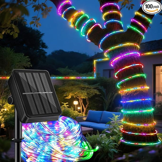 Solar Rope Lights 39FT IP65 Waterproof Outdoor Lights LED Copper Fairy String Tube Lights for Party Garden Yard Home Wedding Christmas Halloween Holiday Tree Decoration Lighting(Multi Color)