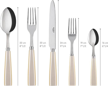 20-Piece Flatware Set For 4 - Icône Collection - Knives, Forks, Soup Spoons, Teaspoons & Dessert Forks - Stainless Steel & Acrylic - Dishwasher Safe - Pearly White