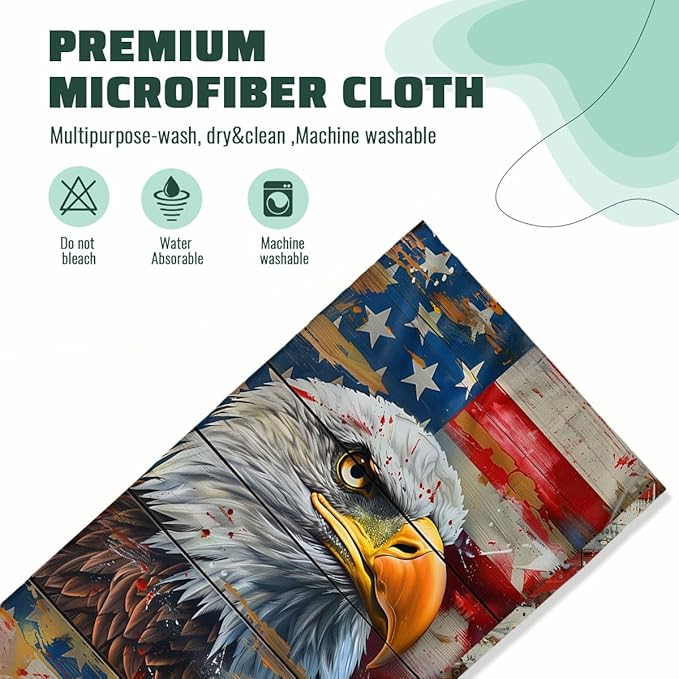 American Flag Kitchen Towels Vintage Bald Eagle USA Flag