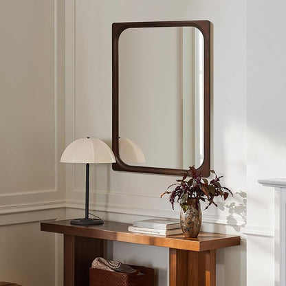 LuxenHome Rectangle Wall Mirror for Bathroom, 23.5"x35" Large Rubberwood Framed Wall Mounted Decorative Vanity Mirror for Living Room Bedroom Decor, Hanging Sculptures Accent for Entryway Home Decor