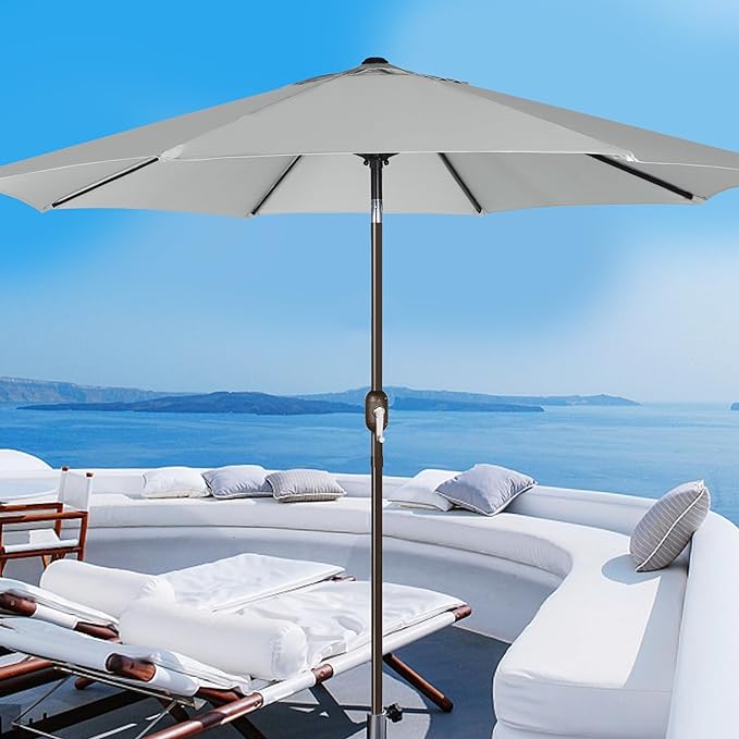 Blissun 9' Outdoor Patio Umbrella, Outdoor Table Umbrella, Yard Umbrella, Market Umbrella with 8 Sturdy Ribs, Push Button Tilt and Crank