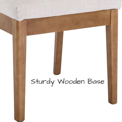 Farmhouse Rattan Dining Chairs Set of 2 Natural Wood Dining Room Chairs Rectangle Cane Country Kitchen Chairs Upholstered Dining Chair for Dining Room, Cream Linen