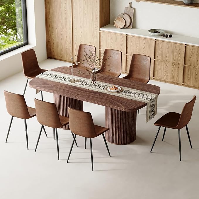79" Dining Table Set for 8,Large Rectangular Kitchen Table Set for 8 with Cushioned Chairs,Modern Mid-Century Wood Dining Room Table Set for 8,Ideal for Dining & Gatherings (Walnut)