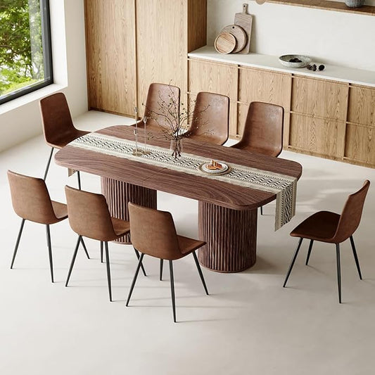 79" Dining Table Set for 8,Large Rectangular Kitchen Table Set for 8 with Cushioned Chairs,Modern Mid-Century Wood Dining Room Table Set for 8,Ideal for Dining & Gatherings (Walnut)