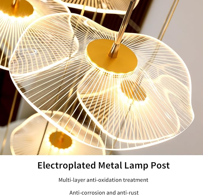 ziidoo High Ceiling Chandelier - 24-Light Dimmable Modern Gold Long Spiral Luxury Linear Lotus Leaf Led Lamp Hanging Pendant Lights for Foyer Enterway Staircase Villas