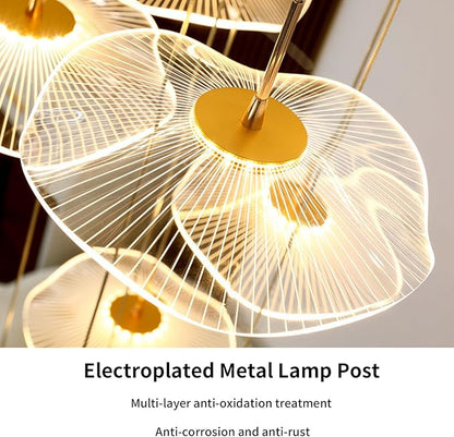 ziidoo High Ceiling Chandelier - 24-Light Dimmable Modern Gold Long Spiral Luxury Linear Lotus Leaf Led Lamp Hanging Pendant Lights for Foyer Enterway Staircase Villas