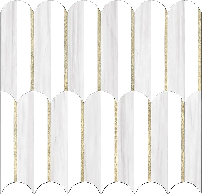 Vamos Tile Peel and Stick Backsplash Seamless Tile,1-Sheet Stick on Backsplash for Kitchen,Dolomite Gray and White+Light Gold Metal Self Adhesive PVC Tiles（Sample）