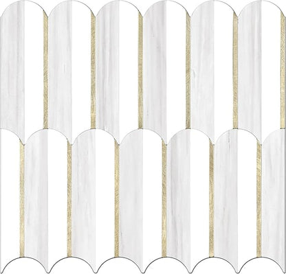 Vamos Tile Peel and Stick Backsplash Seamless Tile,10-Sheet Stick on Backsplash for Kitchen,Dolomite Gray and White+Light Gold Metal Self Adhesive PVC Tiles (10 Sheets)