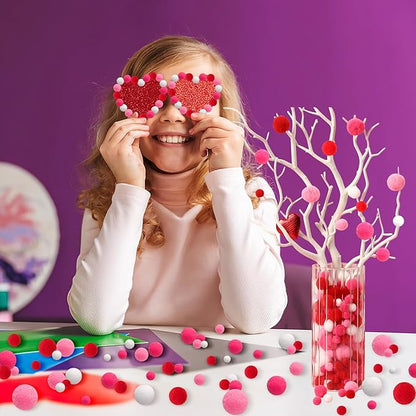 UPINS Valentine's Day Pom Poms Balls, 600 Pieces Pink Red Pom Poms Mixed Sizes Pompoms for Crafts Making DIY Wedding Valentine's Day Party Decorations Supplies (4 Colors)