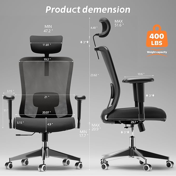 Ergonomic Office Chair with Adjustable Lumbar Support & Flip-Up Armrests - High Back Desk Chair with Thickened Seat Cushion, Rolling Wheels for Home/Office Study Work (05black)