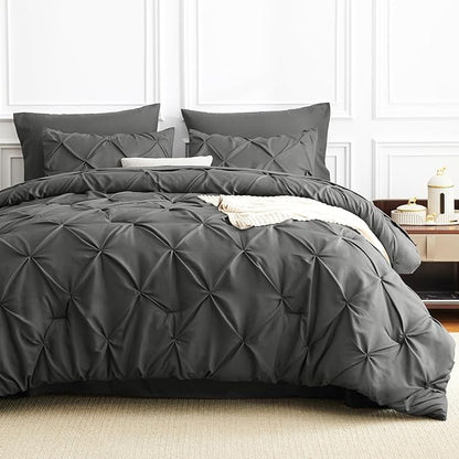 CozyLux Full Size Comforter Sets Dark Grey, 7 Pieces Bed in A Bag Dark Gray Comforter Full Size, Pinch Pleat Bedding Sets with All Season Comforter, Sheets, Pillowcases & Shams