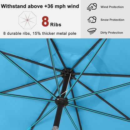 ABCCANOPY 10ft Scalloped Patio Umbrella, Outdoor Table Umbrella with Tilt and Crank, Fiberglass Ribs Deck Umbrella for Patio, Pool, Garden, Picnic (Turquoise)