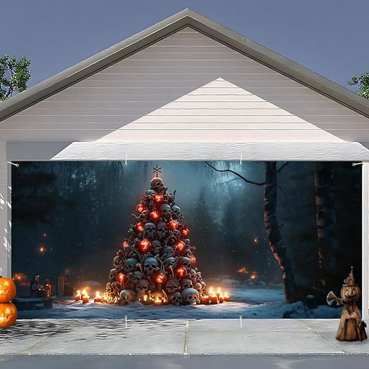 6 x 13 ft Halloween Garage Door Decorations Halloween decorations Witch Door Cover, Hanging Banner, Cauldron Backdrop Mural for Home, Outdoor, Indoor, Spooky Party, Wall, Window (Skull mountain)