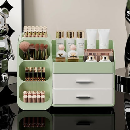 Makeup Organizer with Drawers for Vanity,Spacious Cosmetic Display Case,Perfect Storage Solution for Your Beauty Essential (Green and Cream)