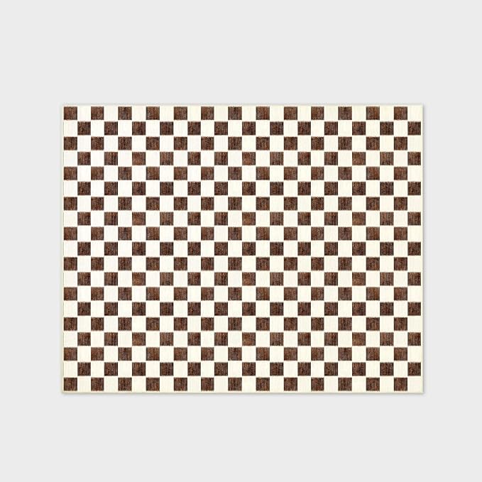 EVERGRACE Checkered Plaid Area Rug 8x10, Soft Fuzzy Faux Wool Rugs Washable Anti Slip Rugs Large Rug Carpet for Entryway Bedroom Living Room Hallway Kitchen Dining Room and Laundry Room, Dark Brown