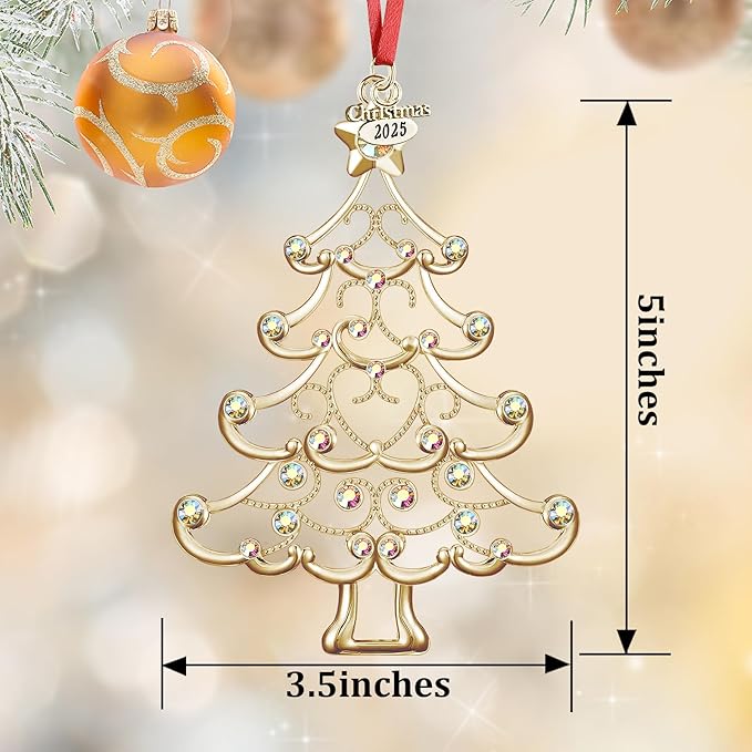 Christmas Ornaments 2025 Decorations for Christmas Tree, Metal Hanging Rhinestones Christmas Tree Decorations Indoor, Glitter Crafts Xmas Decors Annual Keepsake Gifts for Family Friends Holidays Home