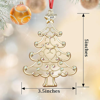 Christmas Ornaments 2025 Decorations for Christmas Tree, Metal Hanging Rhinestones Christmas Tree Decorations Indoor, Glitter Crafts Xmas Decors Annual Keepsake Gifts for Family Friends Holidays Home