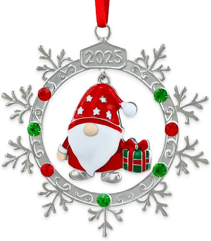 FLYAB 2025 Gnome Christmas Ornaments Xmas Gifts for Women Metal Hanging Ornament for Chirstmas Tree Decorations Snowflake Ornaments for Window Car Stocking Stuffers Birthday Gifts Party Supplies