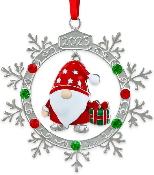 FLYAB 2025 Gnome Christmas Ornaments Xmas Gifts for Women Metal Hanging Ornament for Chirstmas Tree Decorations Snowflake Ornaments for Window Car Stocking Stuffers Birthday Gifts Party Supplies