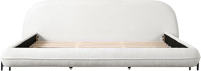 White King Size Bed Frame, Upholstered Cloud Boucle Platform Beds Frames with Headboard, Anti-Collision Soft Rounded Corners Footboard, No Box Spring Required, Easy Assembly (29" H White, King)
