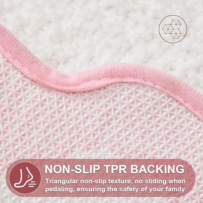 ORTIGIA Small Cute Scalloped Bath Mat, White and Pink Plush Microfiber Scallop Bathroom Rugs Non Slip Washable Quick Dry Absorbent, Bathmat for Shower Stall Vanities Kitchen Floor Entrance, 17x24